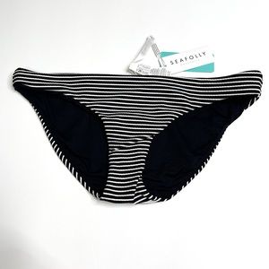 SEAFOLLY Go Overboard Bikini Bottom Hipster NEW Black White Stripe